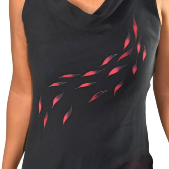 Vintage Silk Slip Dress Red Black Midi Bias Cut Cowl Neck Ombre Tank Y2K Size XL - Picture 4 of 11